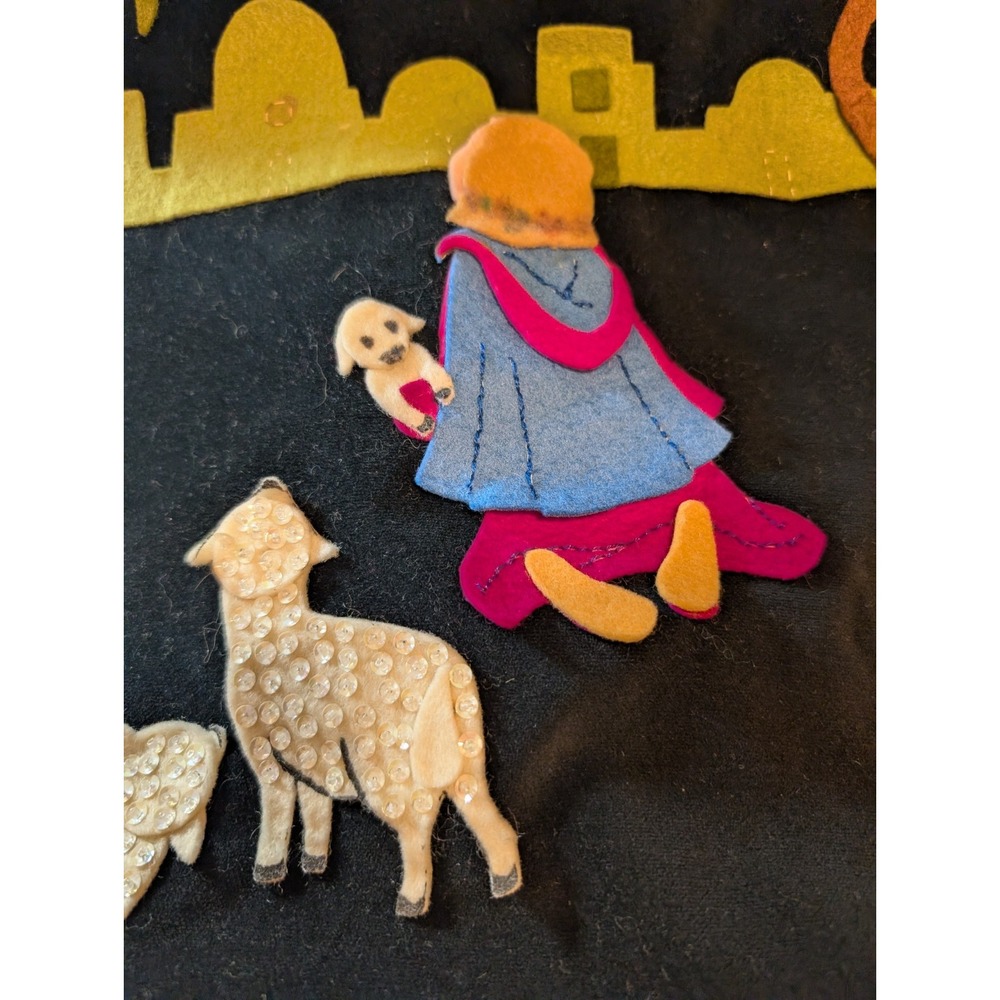 Vintage Velvet‎ Felt Nativity Sta Shepherds And Sheep Christmas Handmade 36"x25" - Picture 5 of 7